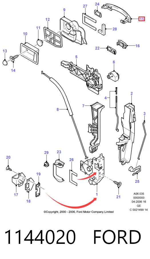 Ручка передньої двері зовнішня 1144020 Ford