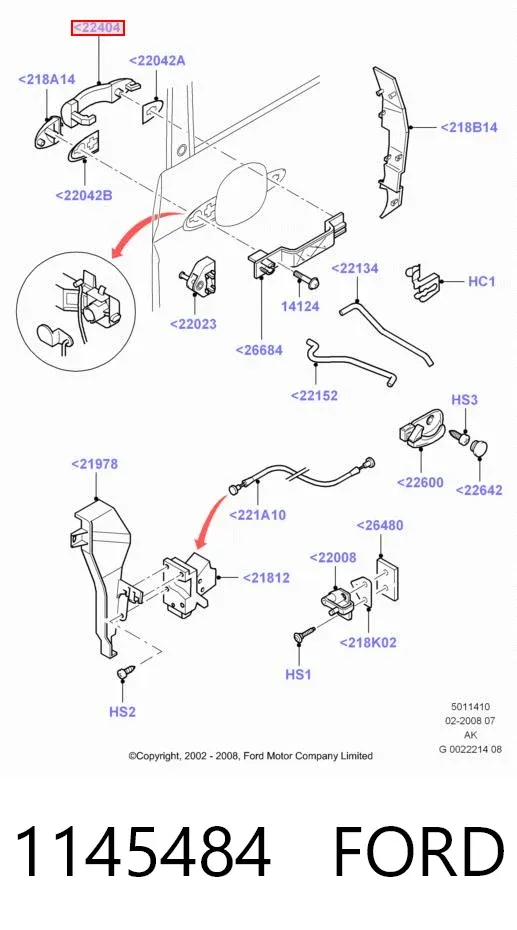 Ручка передньої двері зовнішня права 1145484 Ford