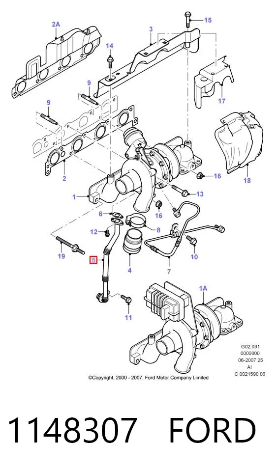 Трубка/шланг відводу масла від турбіни 1148307 Ford