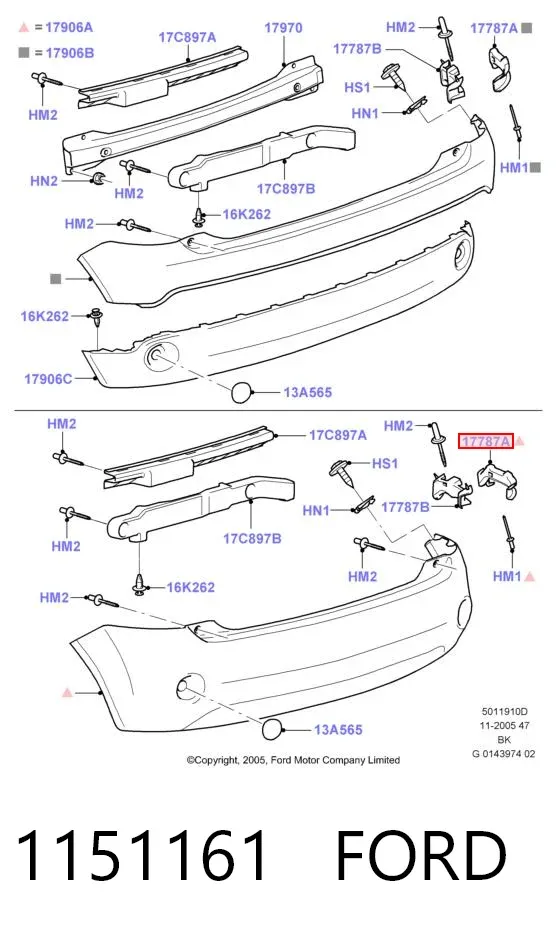 Направляюча заднього бампера, ліва 1151161 Ford