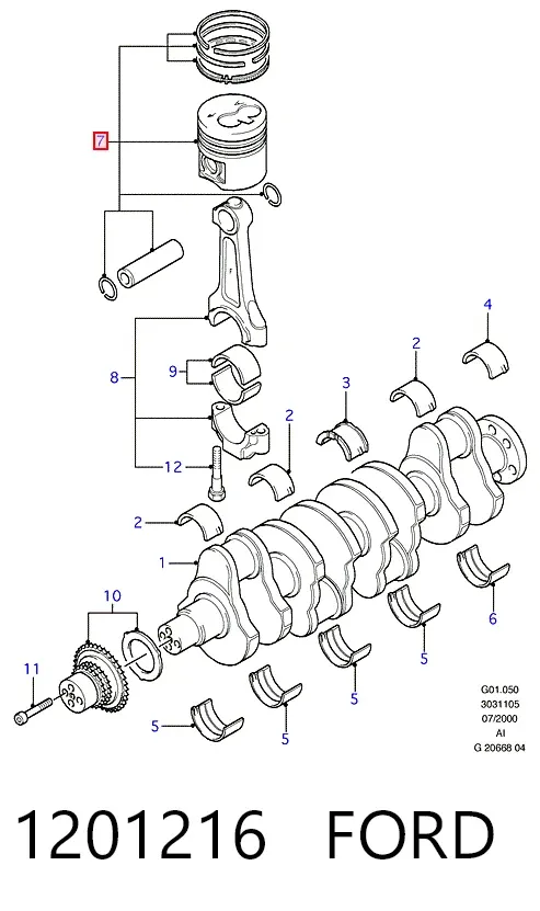 Поршень в комплекті на 1 циліндр, STD 1201216 Ford