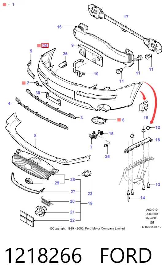 Передній бампер 1218266 Ford