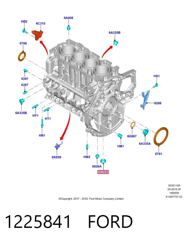 Заглушка блоку циліндрів 1225841 Ford