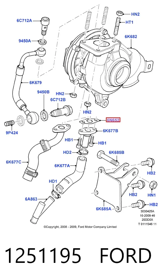 Прокладка шланга відводу масла від турбіни 1251195 Ford