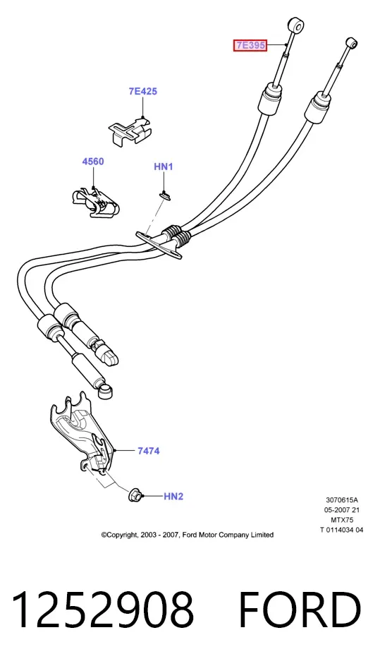 Трос перемикання передач 1252908 Ford