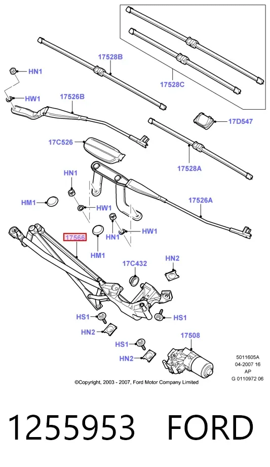 Трапеція двірників 1255953 Ford