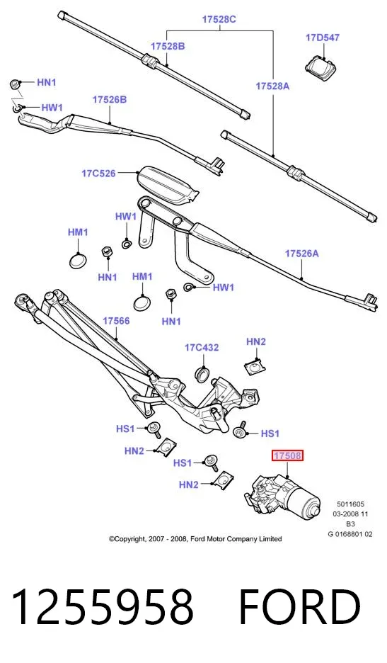 Двигун склоочисника лобового скла (трапеції) 1255958 Ford