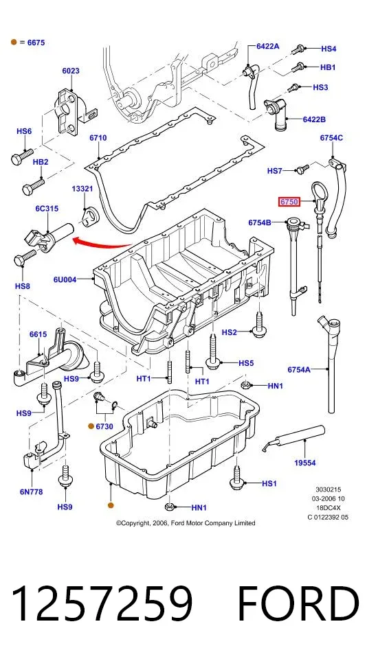 Масляний щуп 1257259 Ford