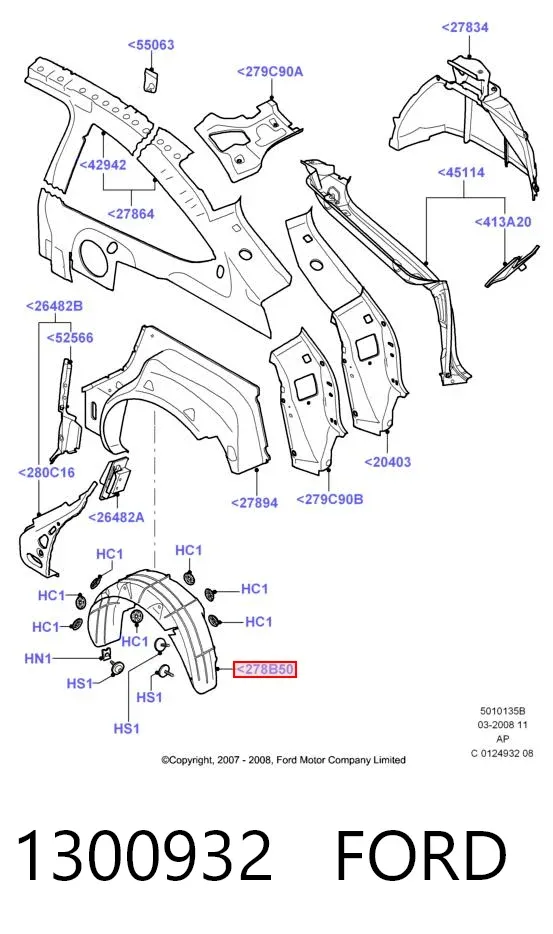 Підкрилок заднього крила, правий 1300932 Ford