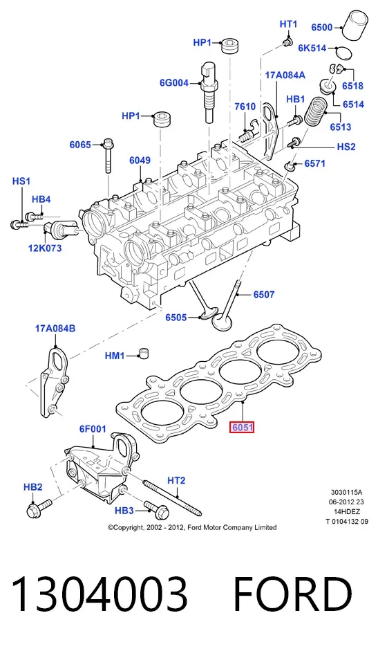Прокладка ГБЦ 1304003 Ford