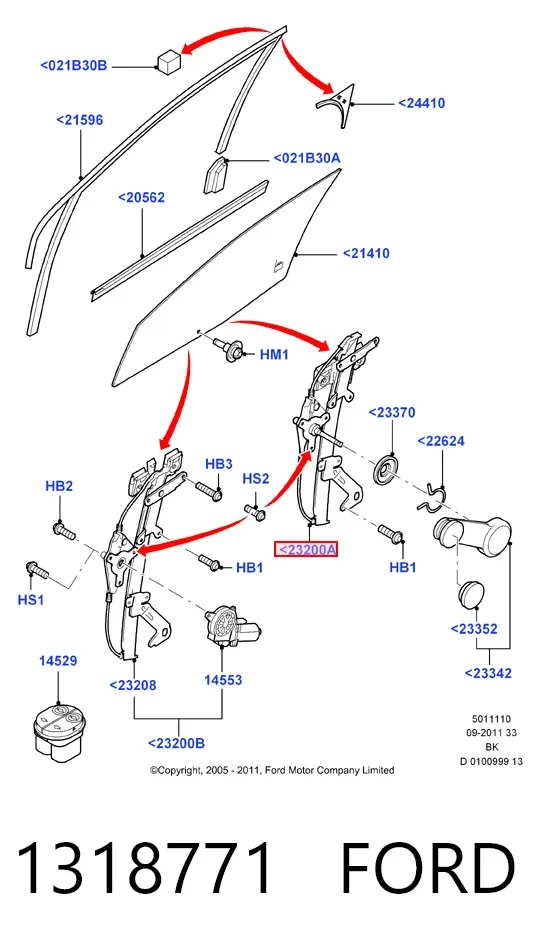 Склопідйомник передньої лівої двері 1318771 Ford