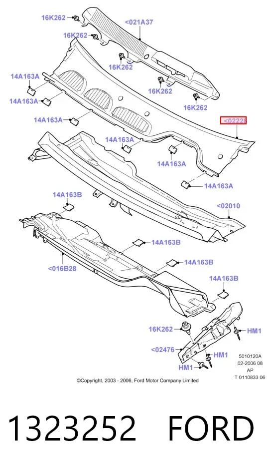 Водостік лобового скла, жабо 1323252 Ford