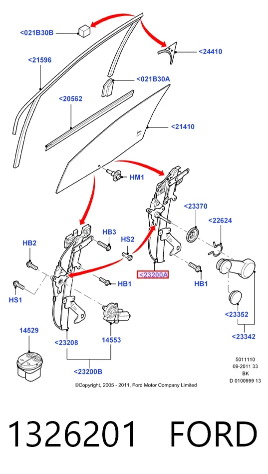 Склопідйомник передньої лівої двері 1326201 Ford