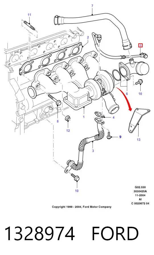 Трубка/шланг подачі масла до турбіни 1328974 Ford