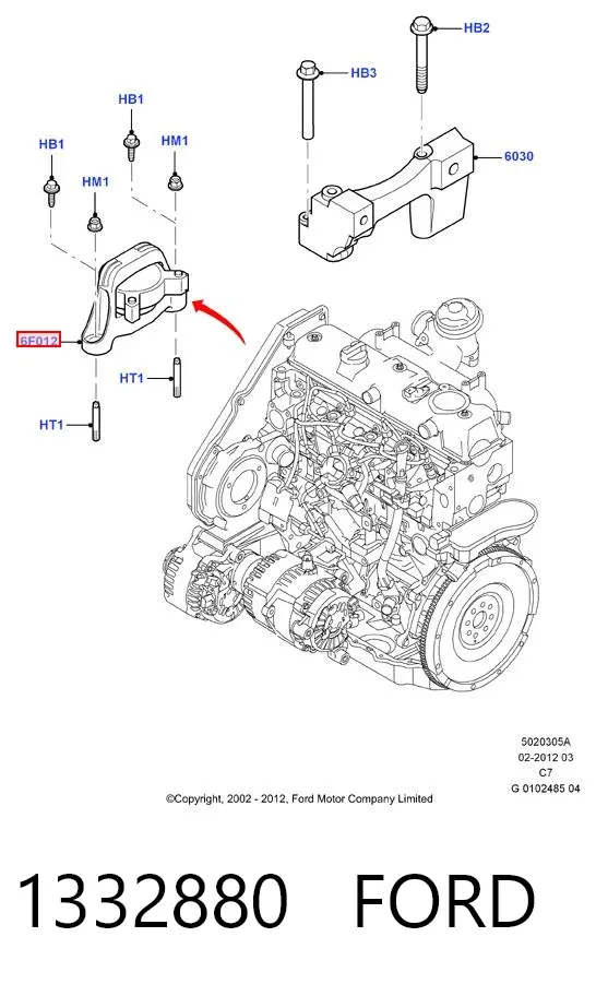 Подушка (опора) двигуна, права 1332880 Ford