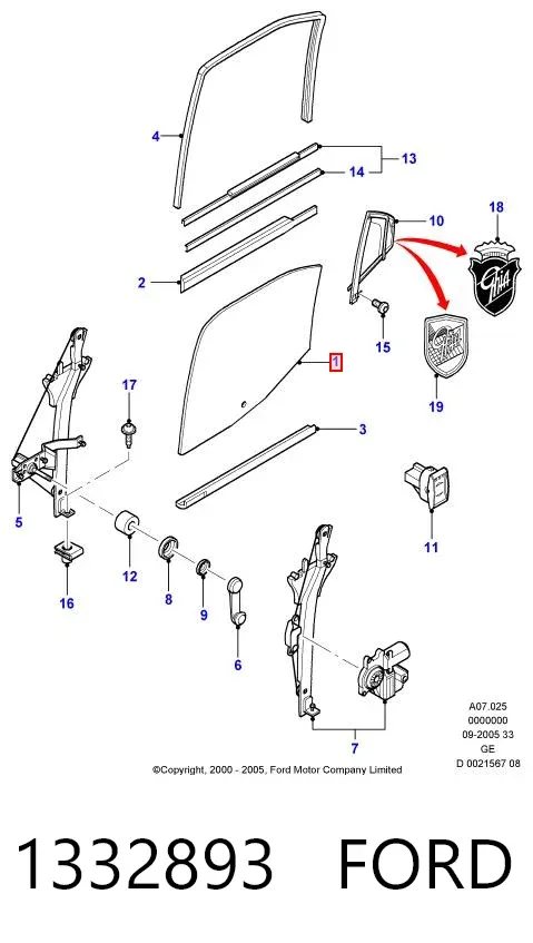 Скло задньої двері лівої 1332893 Ford