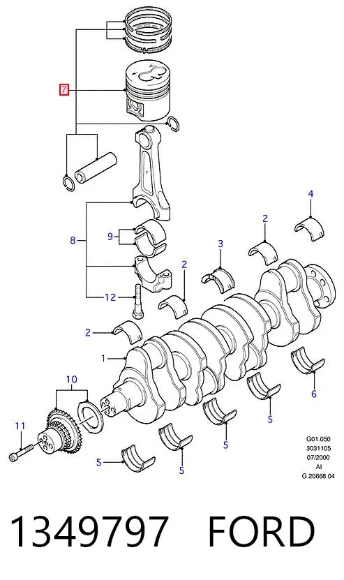 Поршень в комплекті на 1 циліндр, STD 1349797 Ford