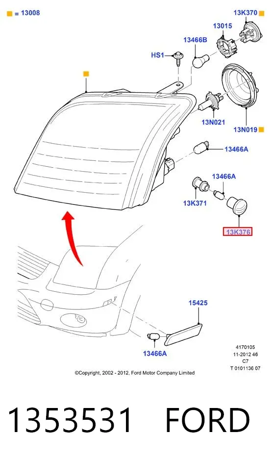 Повторювач повороту на крилі, правий 1353531 Ford