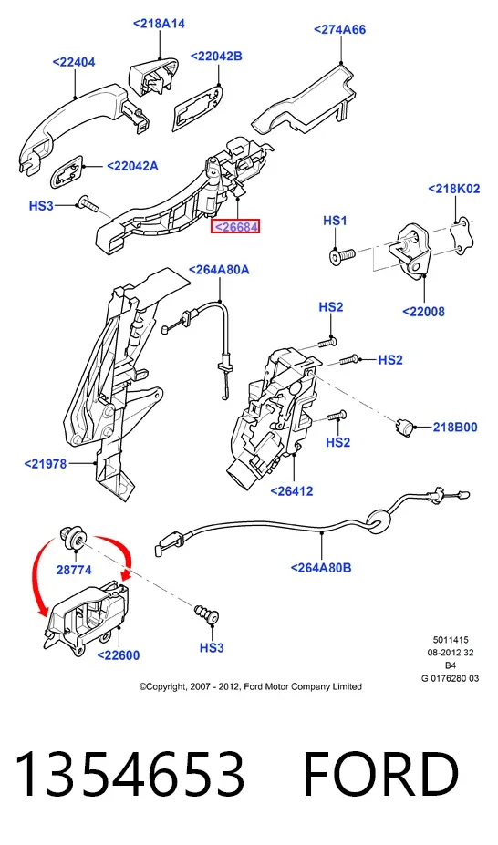 Тримач зовнішньої ручки дверей, задніх лівих 1354653 Ford