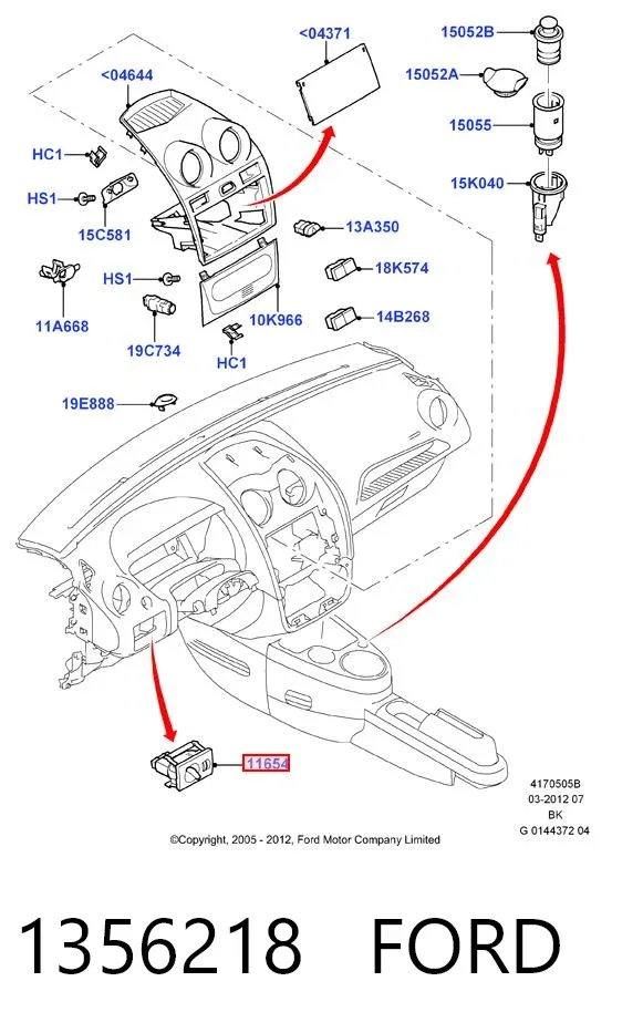 Перемикач світла фар, на "торпеді" 1356218 Ford