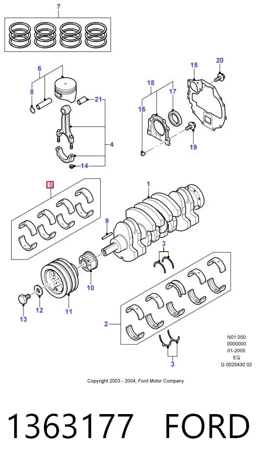 Вкладиші колінвала, шатунні, комплект, 1-й ремонт (+0,25) 1363177 Ford