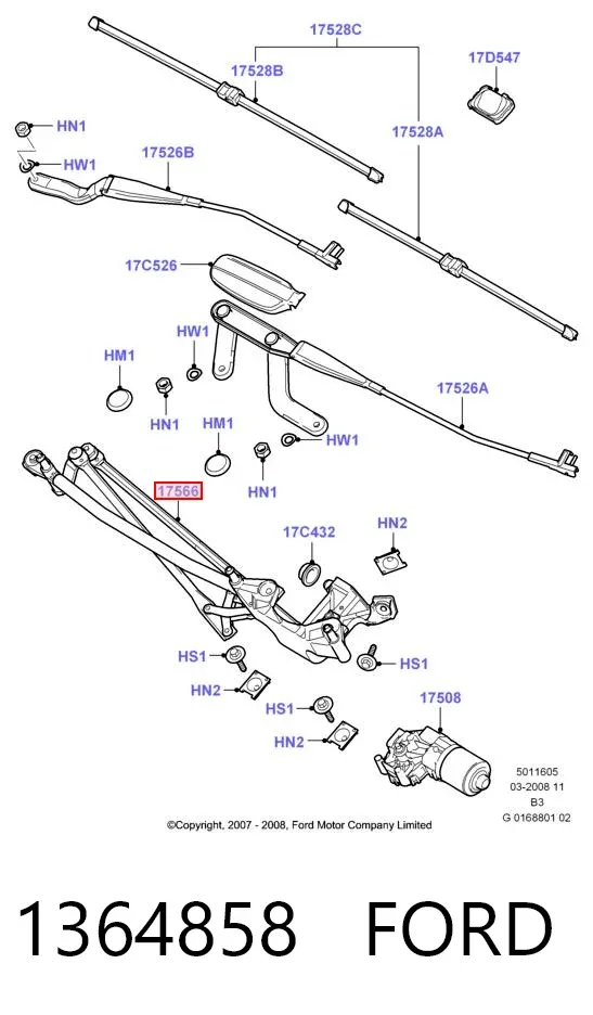 Трапеція двірників 1364858 Ford