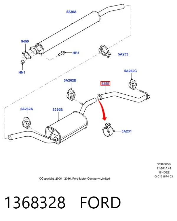 Глушник, задня частина 1368328 Ford