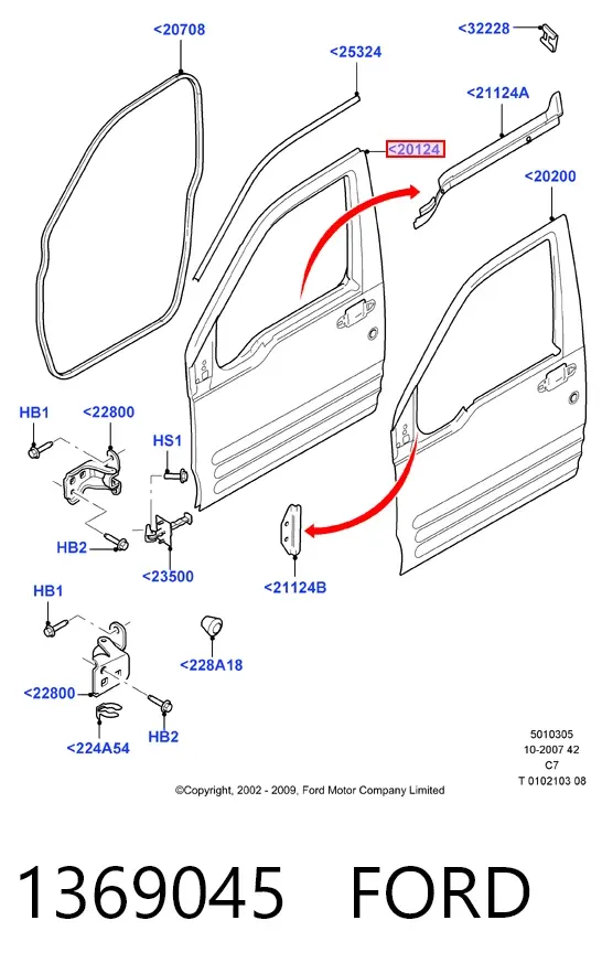 Двері праві передні Ford Connect TC7