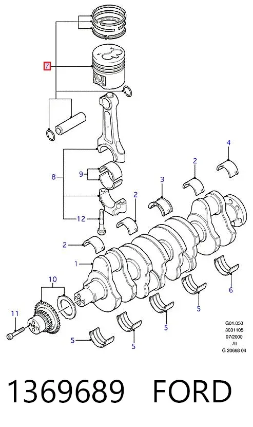 Поршень в комплекті на 1 циліндр, STD 1369689 Ford