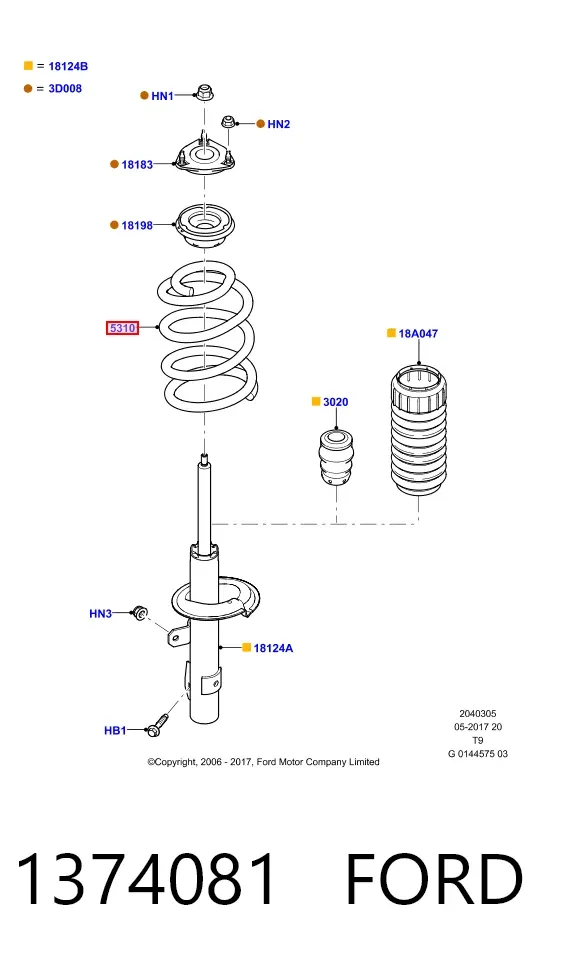 Пружина передня 1374081 Ford