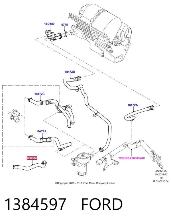 Шланг розширювального бачка, нижній 1384597 Ford