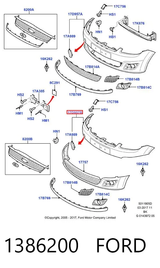 Бампер передній, верхня частина 1386200 Ford