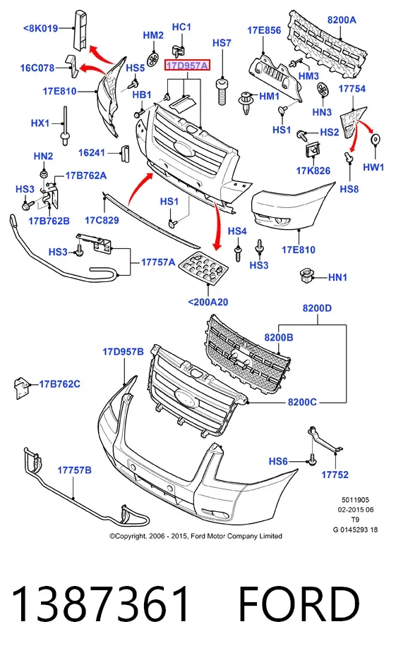 Бампер передній, центральна частина 1387361 Ford