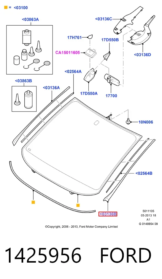 Молдинг лобового скла, лівий 1425956 Ford