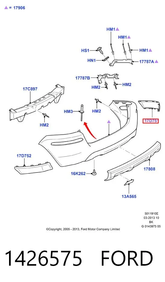 Накладка бампера заднього, права 1426575 Ford