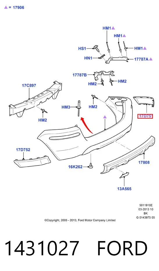 Накладка бампера заднього, права 1431027 Ford