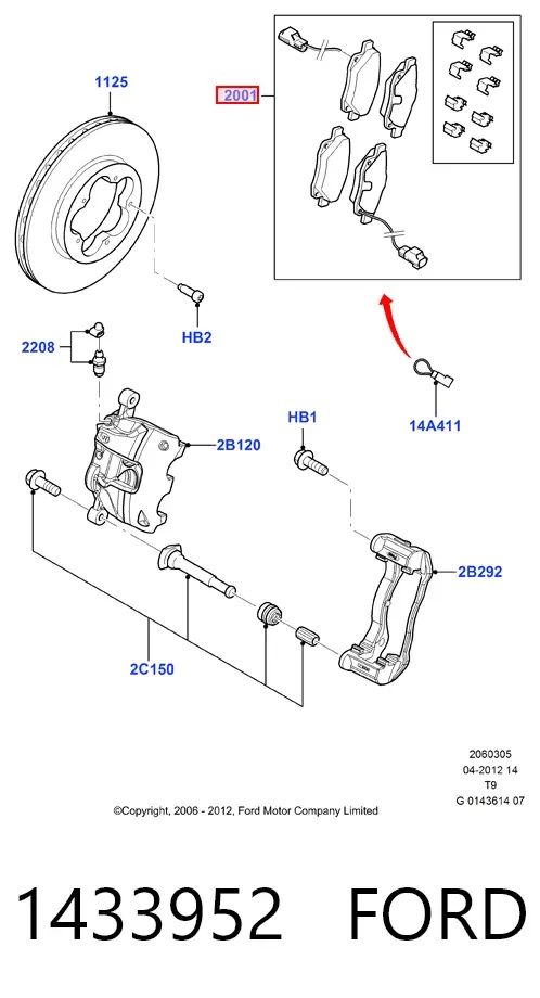 Передні тормозні колодки 1433952 Ford