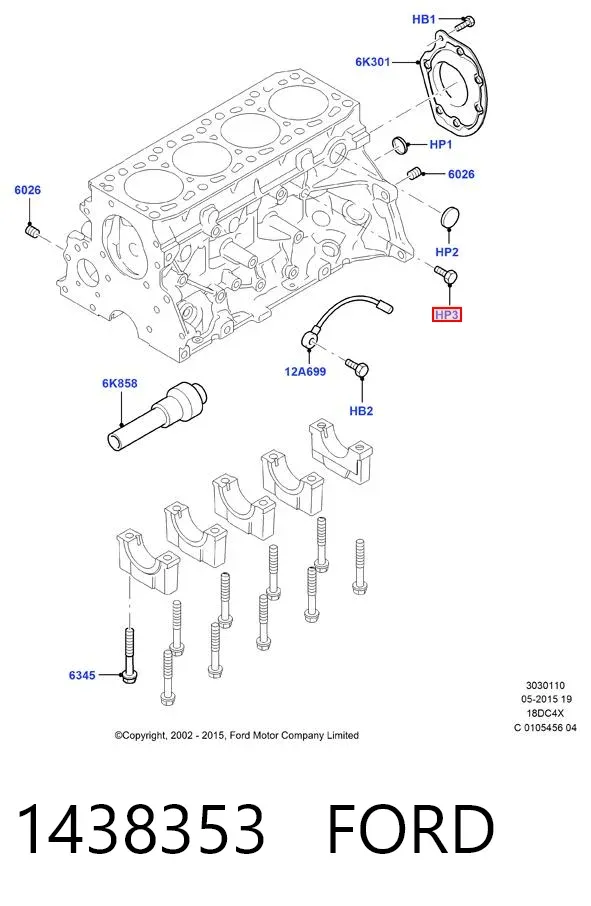 Заглушка блоку циліндрів 1438353 Ford