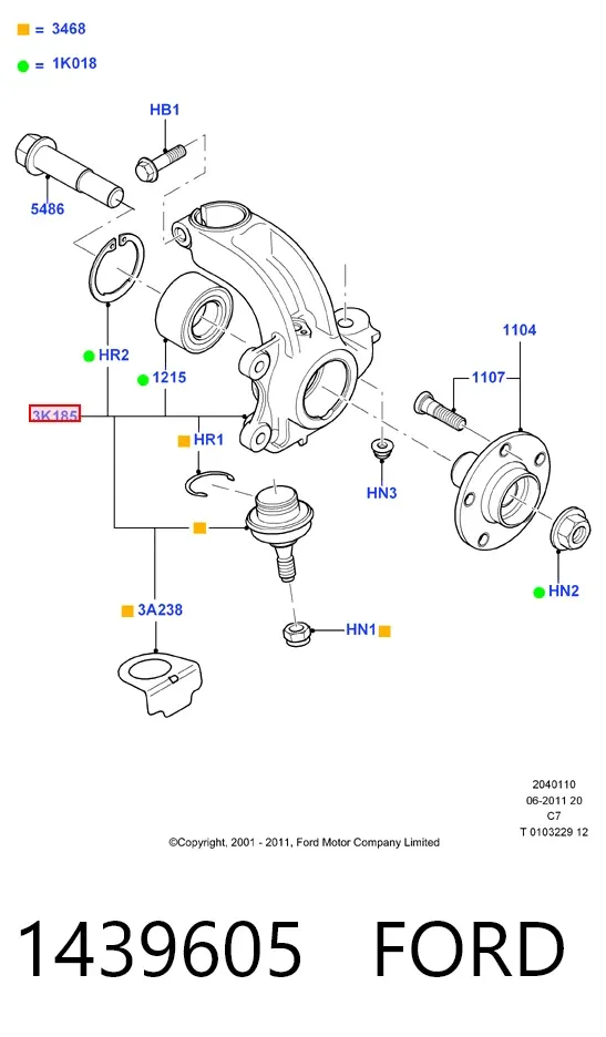 Цапфа - поворотний кулак передній, правий 1439605 Ford