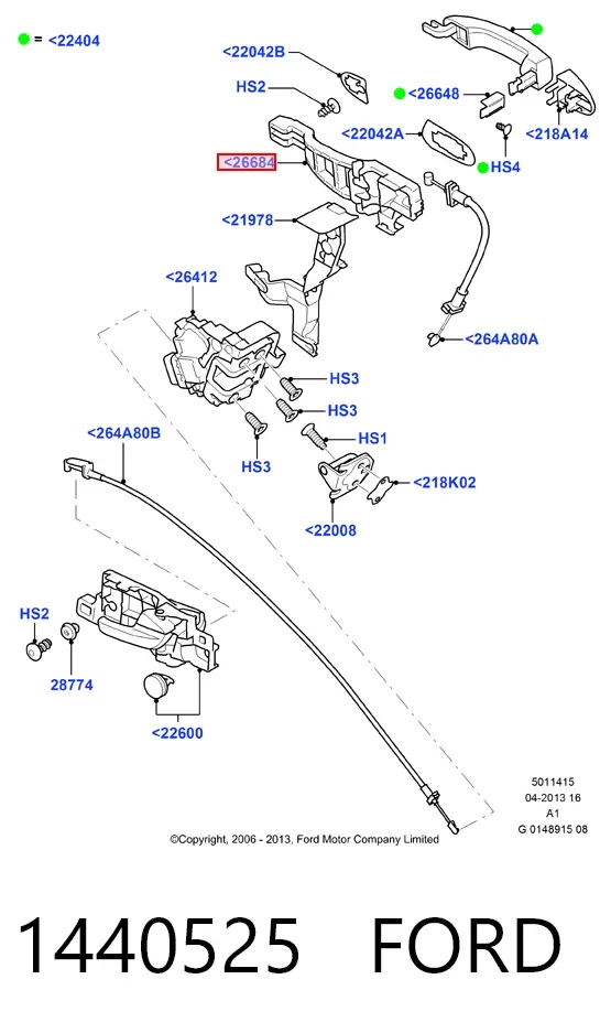 Тримач зовнішньої ручки дверей, задніх правих 1440525 Ford