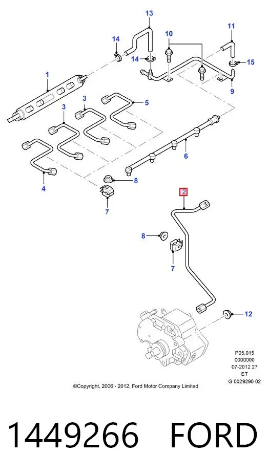 Трубка паливна, від ПНВТ до паливної рейки 1449266 Ford