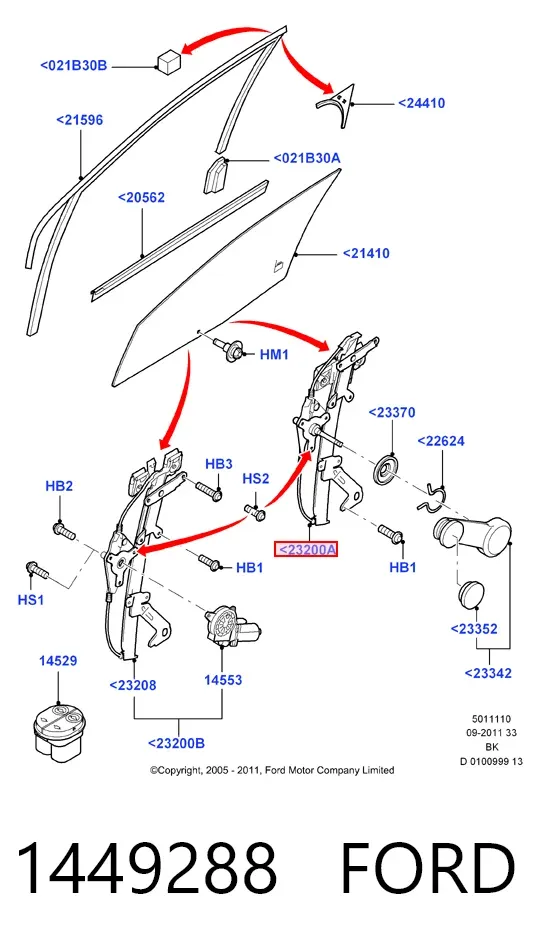 Склопідйомник передньої лівої двері 1449288 Ford