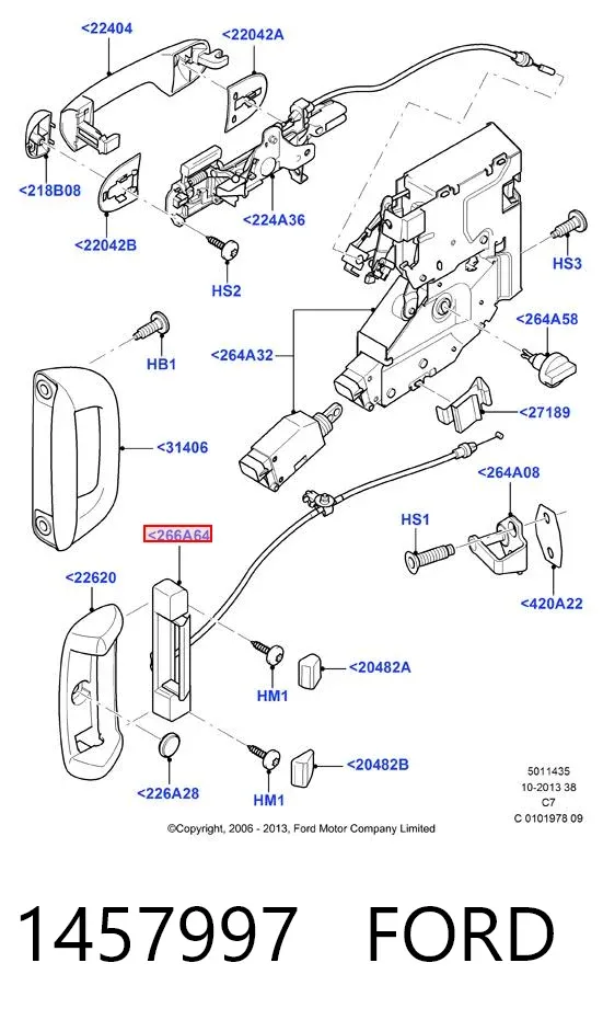 Ручка двері бічної/зсувної внутрішня права 1457997 Ford
