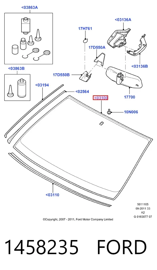 Лобове скло 1458235 Ford