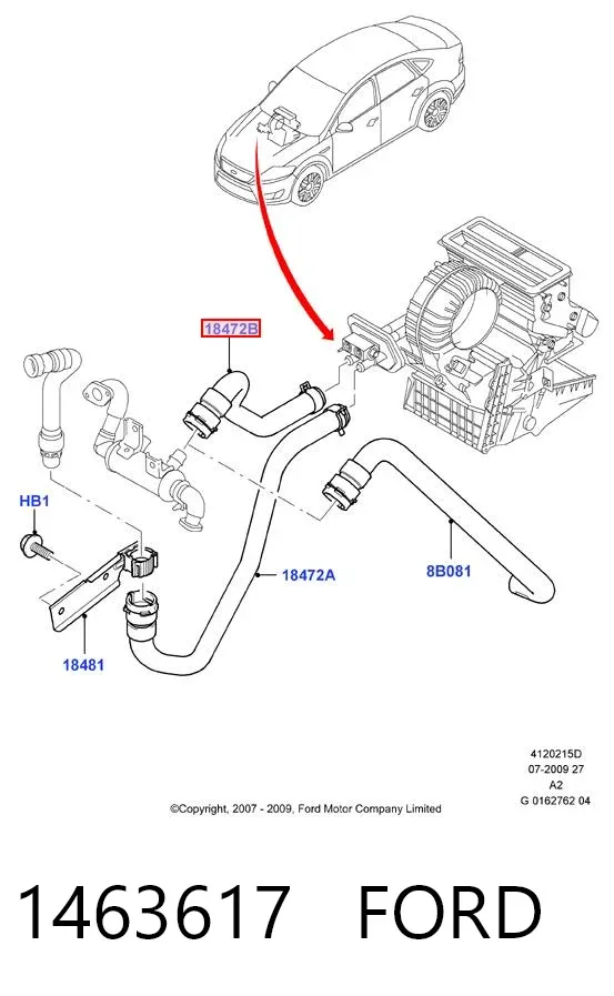 Шланг радіатора опалювача/пічки, обратка 1463617 Ford