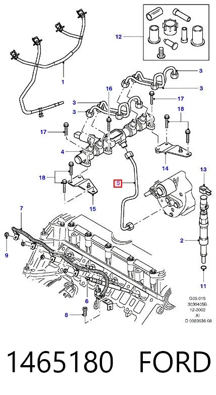 Трубка паливна, від ПНВТ до паливної рейки 1465180 Ford