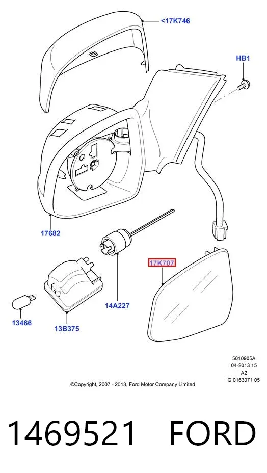 Дзеркальний елемент дзеркала заднього виду, правого 1469521 Ford