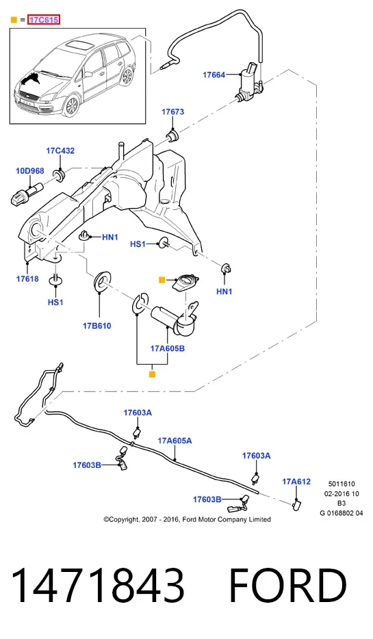 Горловина бачка омивача 1471843 Ford