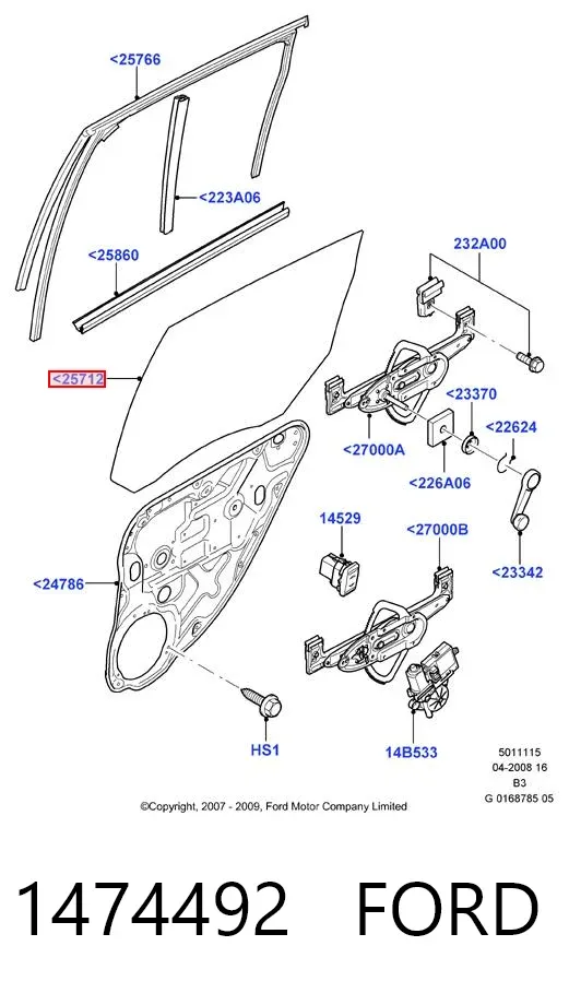 Скло задньої двері правої 1474492 Ford