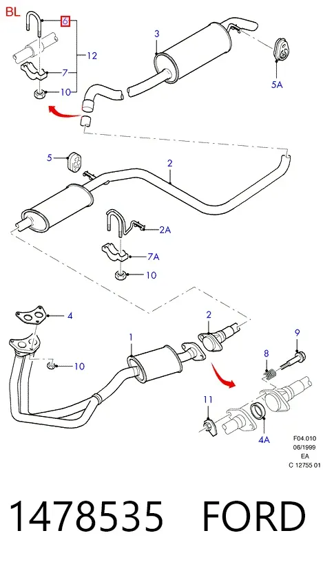 Кронштейн/хомут глушника, передній 1478535 Ford